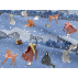 Vánoce, Zvířata - Bavlněné plátno - Modrá, Červená - 100% bavlna 