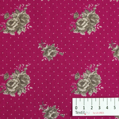 Kwiaty , Kropki - Satyna bawełniana - Różowy  - 100% bawełna  