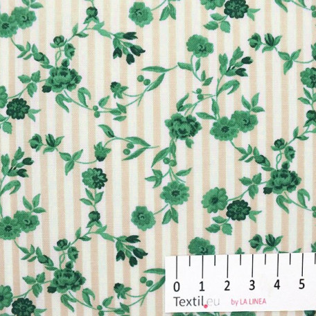 Blumen , Streifen  - Baumwoll-Kretonne - Beige , Grün  - 100% Baumwolle  