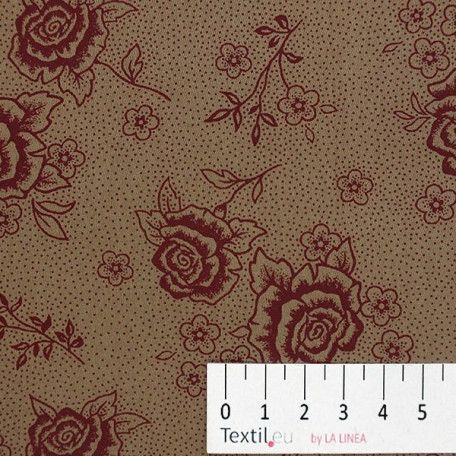 Kwiaty  - Satyna bawełniana - Brązowy  - 100% bawełna  