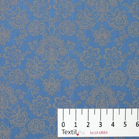 Kwiaty  - Satyna bawełniana - Niebieski  - 100% bawełna  