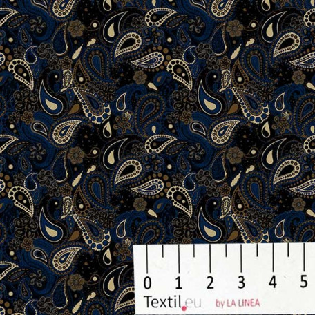 Ornamente - Elastischer Popeline - Blau , Braun  - 97% Baumwolle/3% elastan 