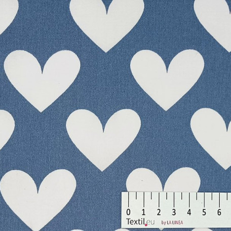 Serca - Satyna bawełniana - Niebieski  - 100% bawełna  
