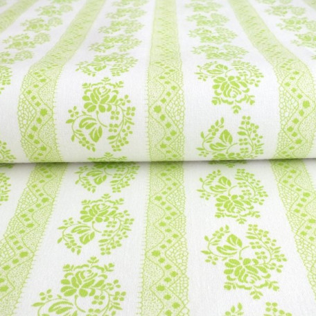 Ornamenty - Zelená, Bílá - 100% bavlna 