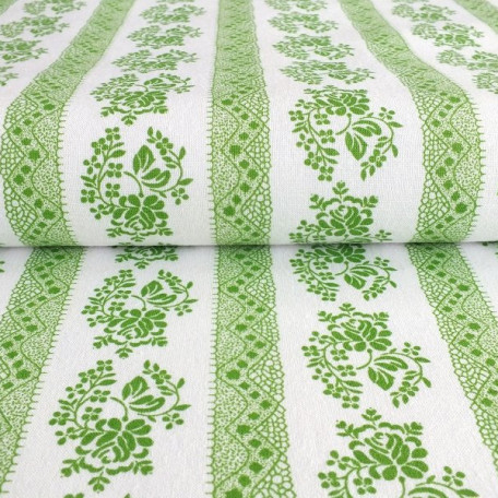 Ornamenty - Bílá, Zelená - 100% bavlna 