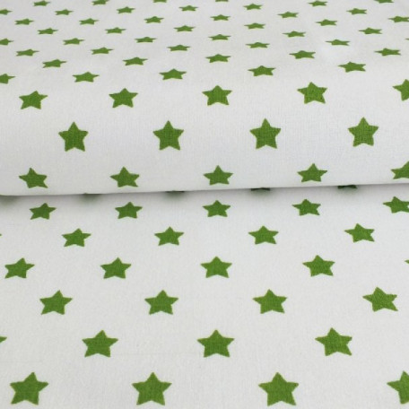 Stars - White, Green - 100% cotton 