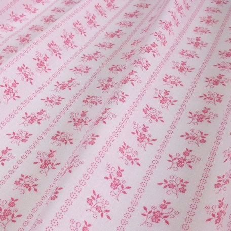 Flowers - White, Pink - 100% cotton 