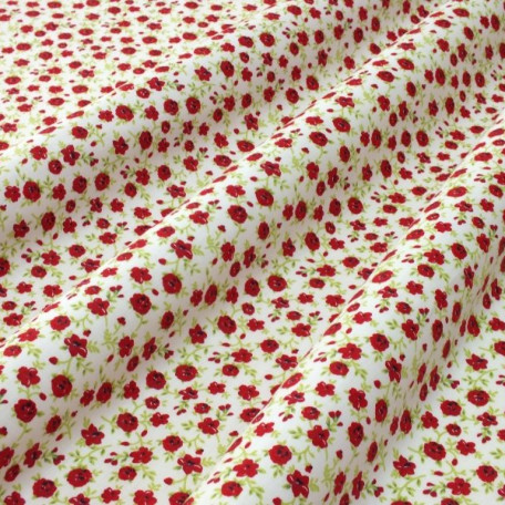 Flowers - White, Red - 100% cotton 