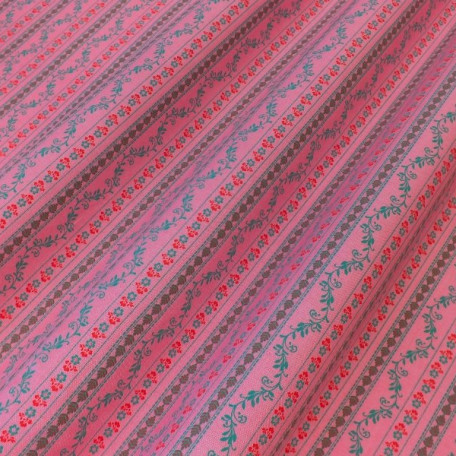 Stripes, Flowers - Pink - 100% cotton 