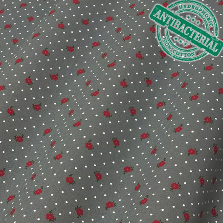 Flowers, Dots - Grey, Red - 100% cotton 