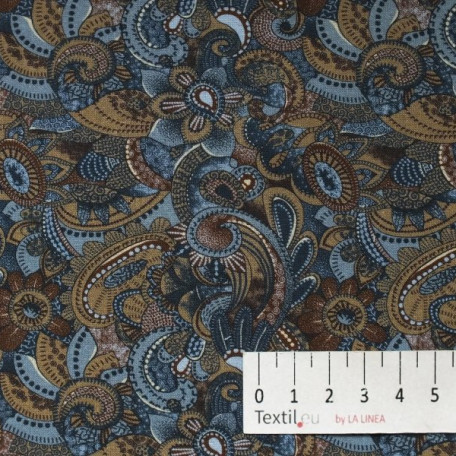 Ornamenty - Modrá, Hnědá - 100% bavlna 