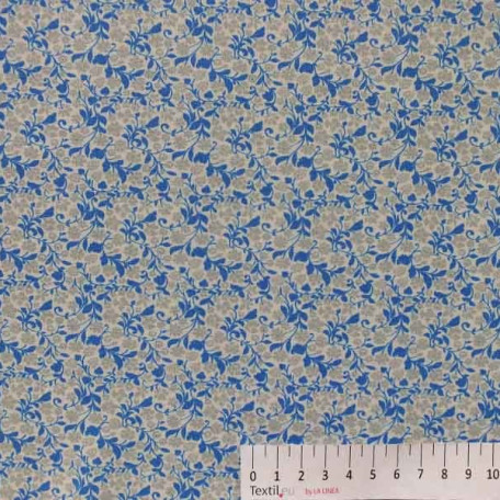 Flowers - Blue, Grey - 100% cotton 