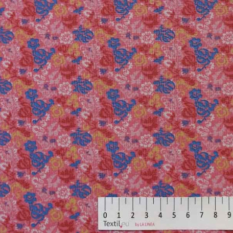 Flowers - Pink, Blue - 100% cotton 