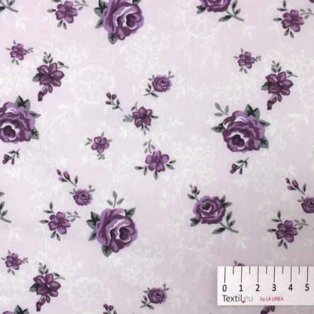 Květiny - Fialová - 100% bavlna 