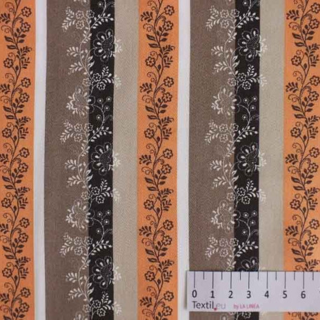 Stripes, Flowers - Brown, Orange - 100% cotton 