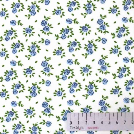 Flowers - White, Blue - 100% cotton 