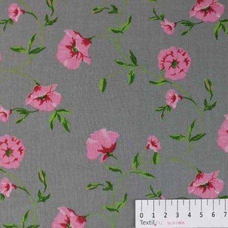 Flowers - Grey - 100% cotton 