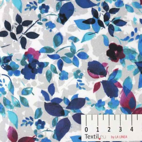 Flowers - Blue, Grey - 100% cotton 