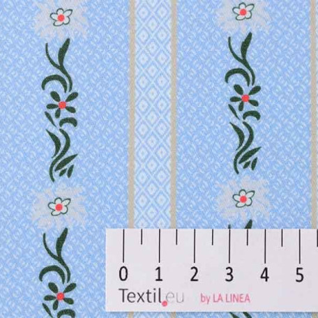 Flowers, Stripes - Blue - 100% cotton/100% PVC 