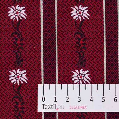 Flowers, Stripes - Twill - PVC coated, glossy - Red - 100% cotton/100% PVC 