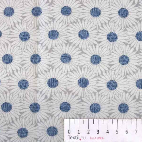 Flowers - Grey, Blue - 100% cotton 
