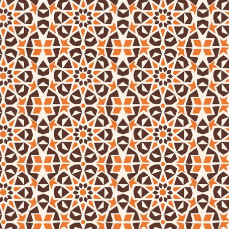 Ornamenty - Bavlněné plátno - Oranžová, Hnědá - 100% bavlna 
