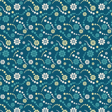 Flowers, Dots - Blue - 100% cotton 