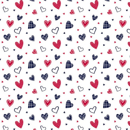 Hearts - Red, Blue - 100% cotton 