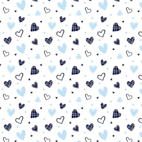 Hearts - Blue - 100% cotton 