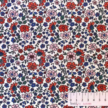Flowers - White, Red - 100% cotton 