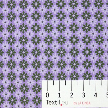 Květiny - Bavlněný satén - Fialová - 100% bavlna 