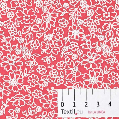 Flowers - Red - 100% linen 