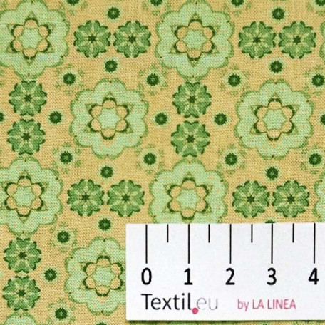 Ornamenty - Bavlněné plátno - Zelená, Žlutá - 100% bavlna 