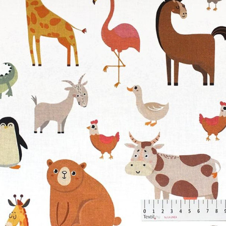Zvířata, Dětské - Bavlněné plátno - Hnědá, Béžová - 100% bavlna 
