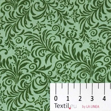 Flowers, Ornaments - Green - 100% cotton 