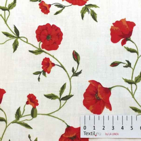 Květiny - Bílá, Červená - 100% bavlna 
