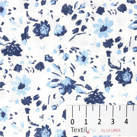 Flowers - Blue - 100% linen 