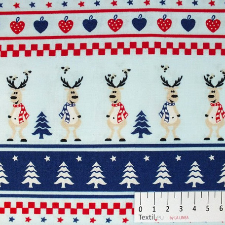 Vánoce, Zvířata - Bavlněné plátno - Modrá - 100% bavlna 