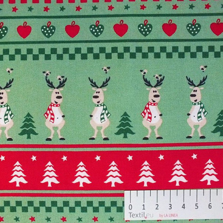 Vánoce, Zvířata - Bavlněné plátno - Zelená - 100% bavlna 