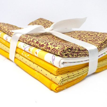 5 vzorů, každý 50 cm v plné šířce do 150 cm - Žlutá - 100% bavlna 