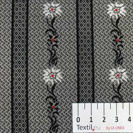 Flowers, Stripes - Grey, Black - 100% cotton 