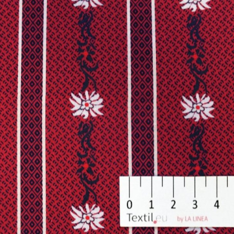 Flowers, Stripes - Cotton plain - Red, White - 100% cotton 