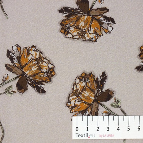 Flowers - Beige, Yellow - 100% cotton 