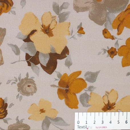 Květiny - Béžová, Žlutá - 100% bavlna 