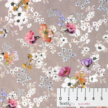 Flowers - Cotton poplin - Beige, Pink - 100% cotton 