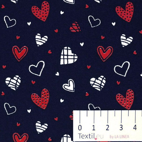 Hearts - Blue, Red - 100% cotton 