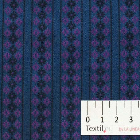 Stripes, Flowers - Blue - 100% cotton 