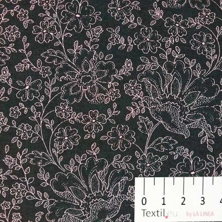 Květiny - Bavlněné plátno - Černá - 100% bavlna 