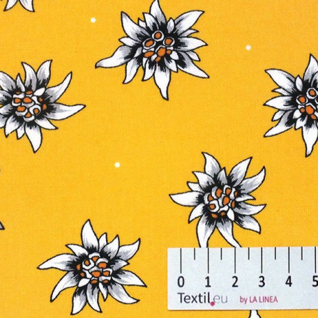 Květiny - Žlutá - 100% bavlna 