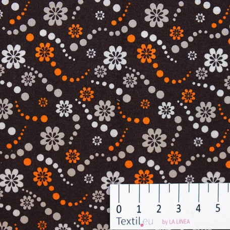 Flowers, Dots - Brown - 100% cotton 